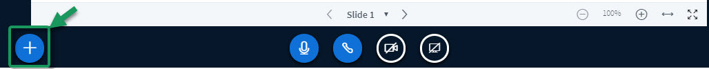Alt=Lower left corner of the Presentation area, there is a icon that looks like a cloud, plus icons for navigating and resizing the presentation.