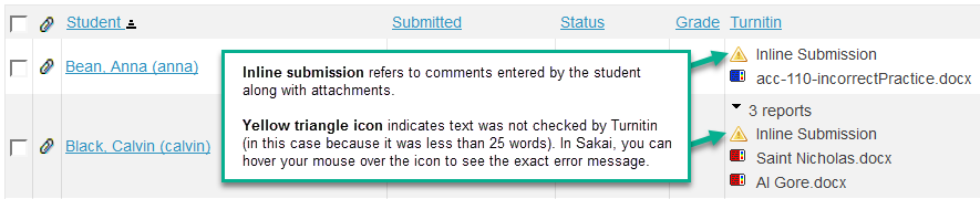 Turnitin results inline comments