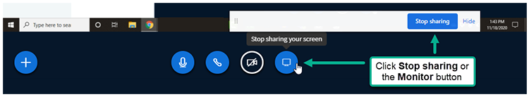 Stop sharing button in BigBlueButton is on floating toolbar